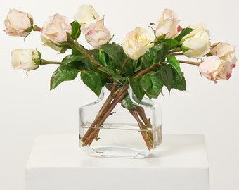 Real Touch Juliette Rose Bud Arrangement – Blush & Cream, Water Illusion Vase
