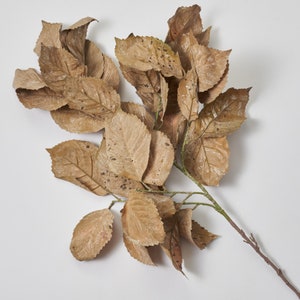 Cream Brown Dried-Look Crinkled Leaves Faux Fall Large Branch - 47&quot;