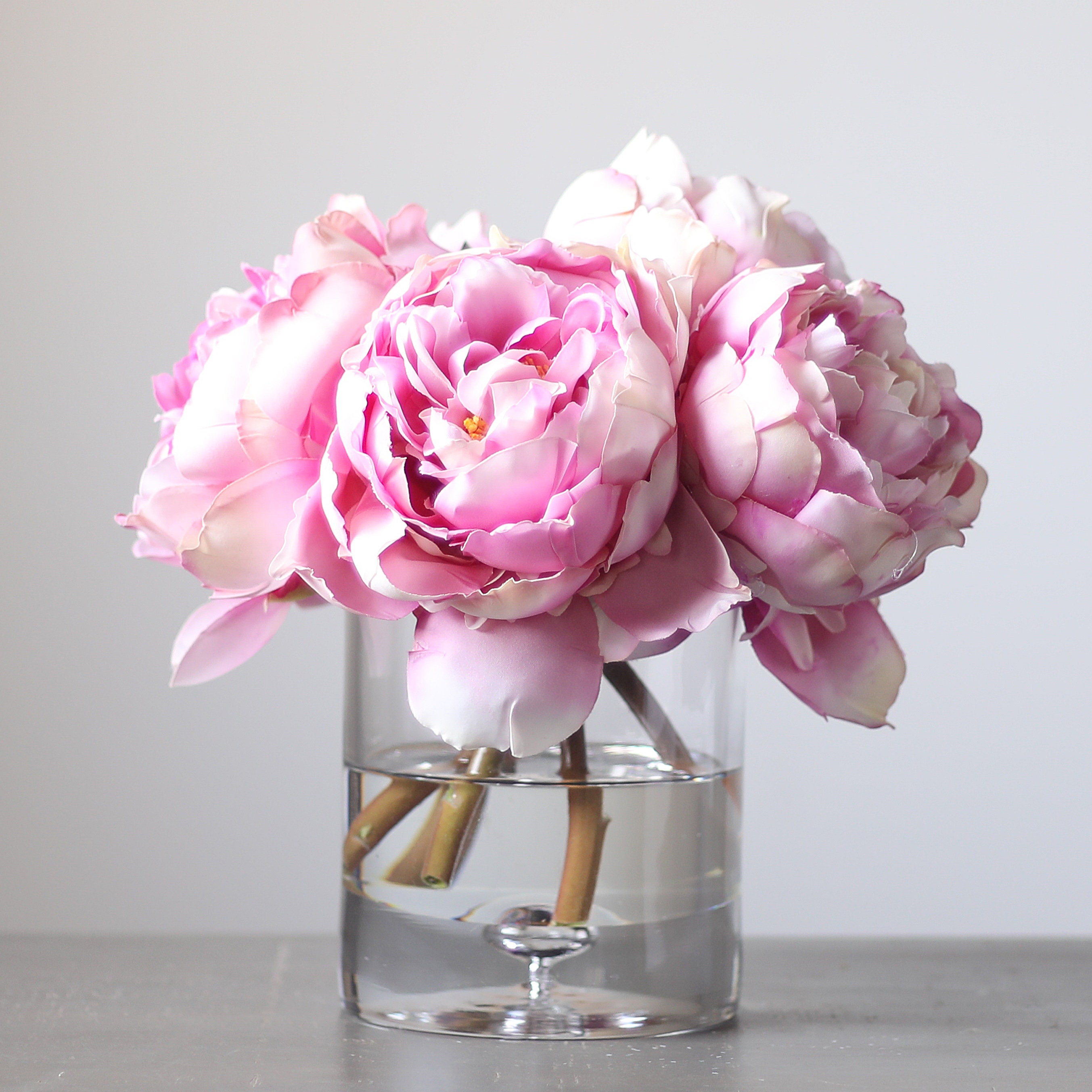 Pink Real Touch Peony Floral Arrangement in Clear Glass Vase Etsy