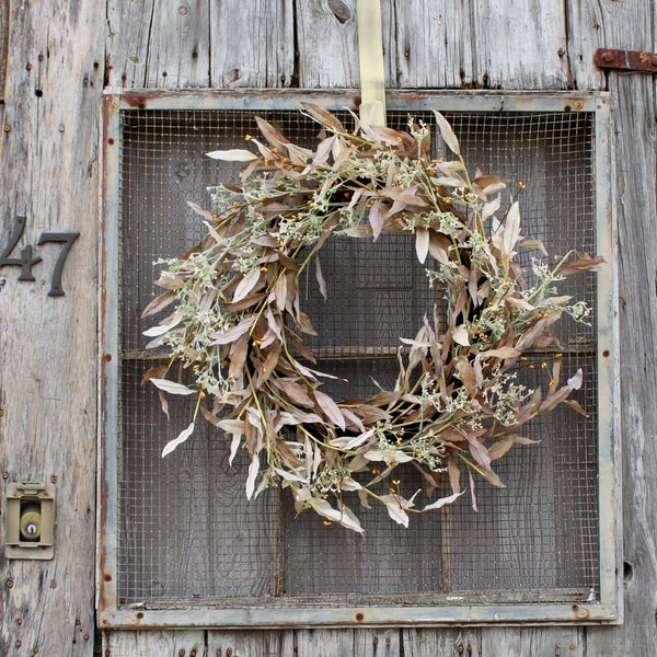Cream Dried-Look Olive Leaf Front Door Fall Wreath