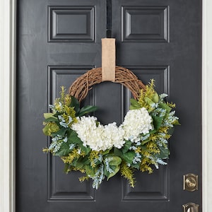 White Hydrangea, Boxwood & Blue Astilbe Everyday Spring Door Wreath