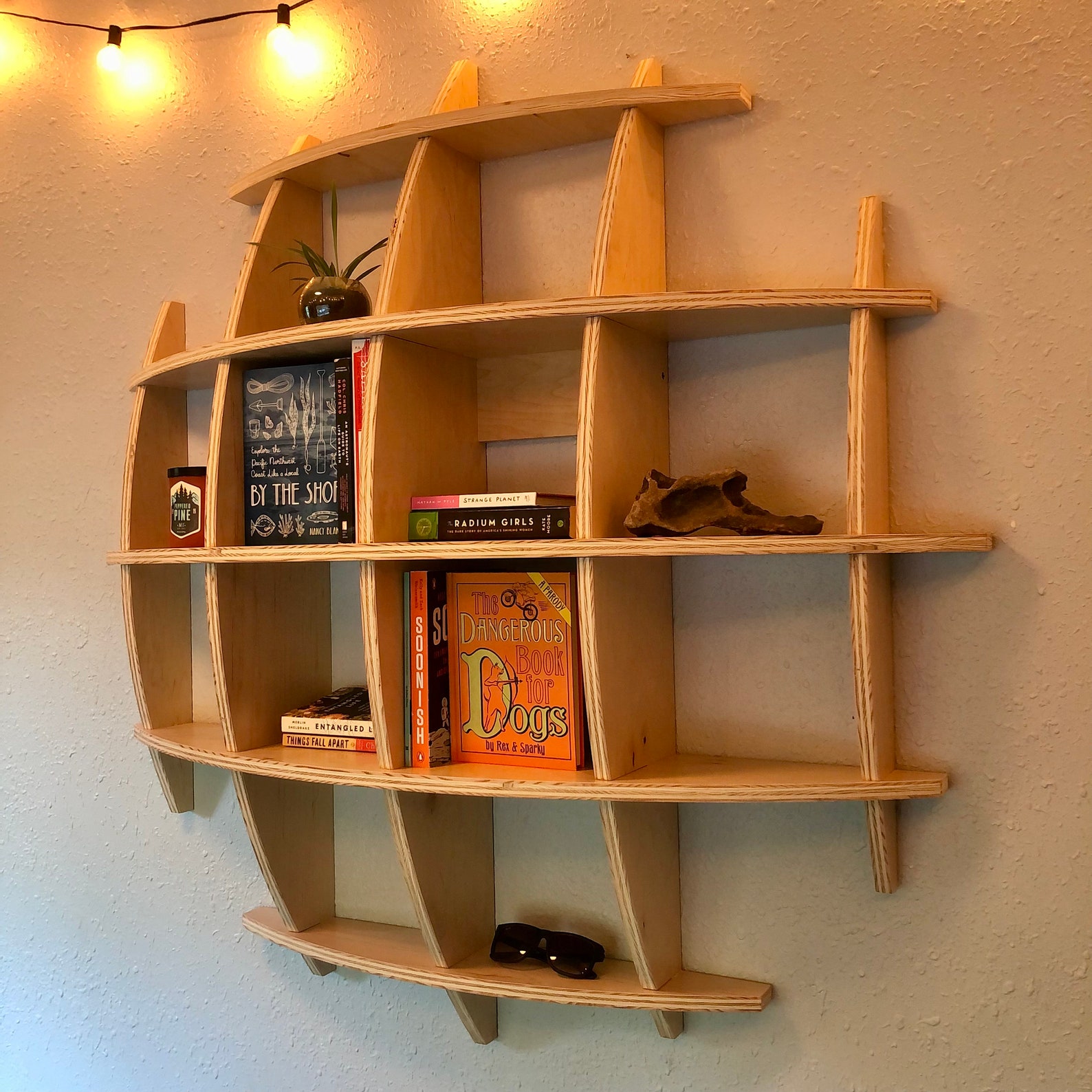 Wooden Wall Shelf Sphere Bookcase Hanging Wall Geometric Etsy