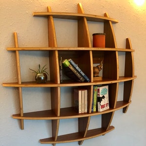 Wood Wall Shelf, Hanging Bookcase, Modern Sphere Book Display, Office Shelf