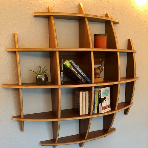 Wood Wall Shelf Hanging Bookcase Modern Sphere Book Display Etsy