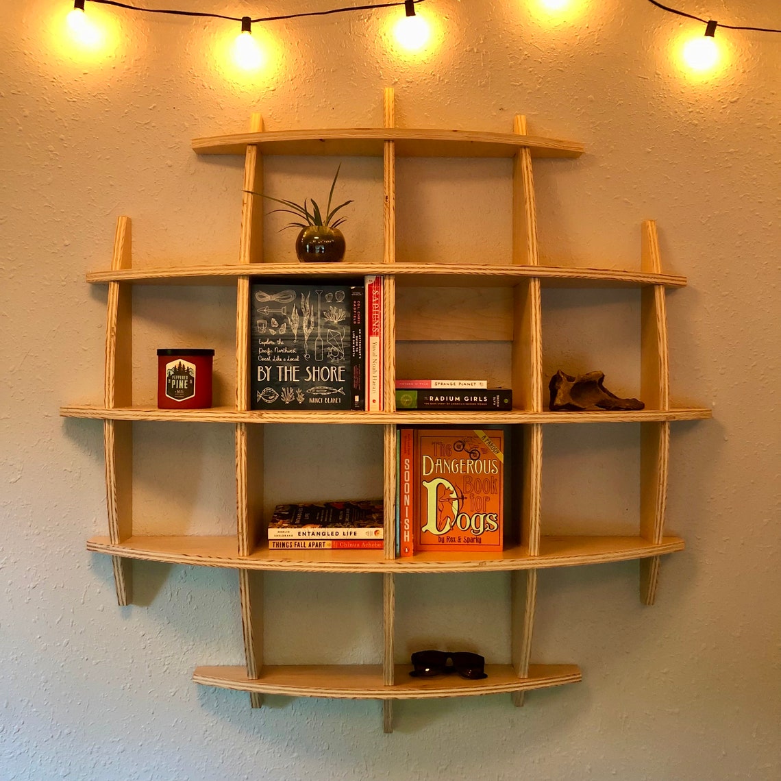 Wooden Wall Shelf Sphere Bookcase Hanging Wall Geometric Etsy