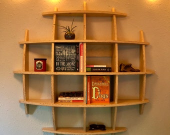 Geometric Wooden Wall Shelf: Round Hanging Bookcase