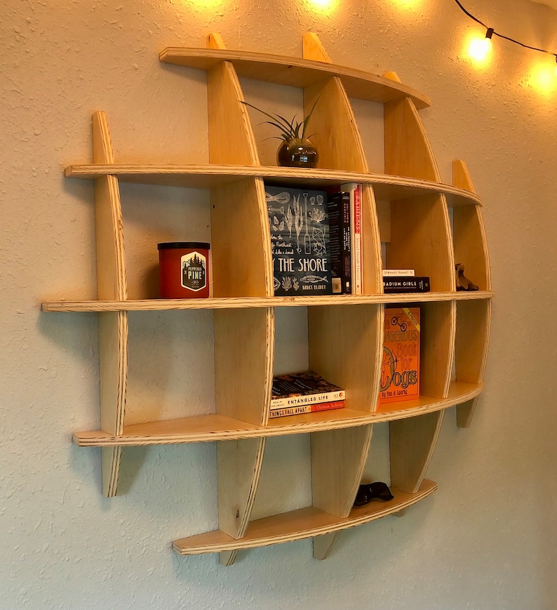 Wooden Wall Shelf Sphere Bookcase Hanging Wall Geometric Etsy