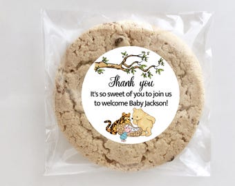 Winnie the Pooh & Friends Welcome Baby Labels Stickers, Pooh Bear Welcome Baby Favor Stickers, Round Pooh Baby Shower Stickers - 4 Sizes
