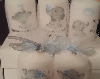Elephant Baby Shower Candle Favors - Elephant Baptism Favors, Elephant Sprinkle Favors, Watercolor Elephant Baby Shower Favors