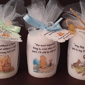 Classic Pooh & Friends Candle Favors with Verse, Classic Pooh Baby Shower, Classic Pooh Candle Favors with tags, Classic Pooh Favors