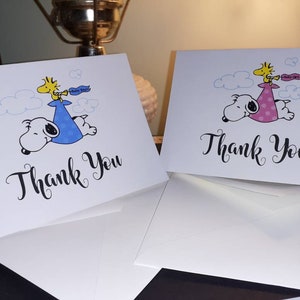 Baby Snoopy Woodstock Stork Thank You Cards, Baby Snoopy Blue Thank You Cards, Baby Snoopy Pink Thank You Cards, Baby Snoopy Shower