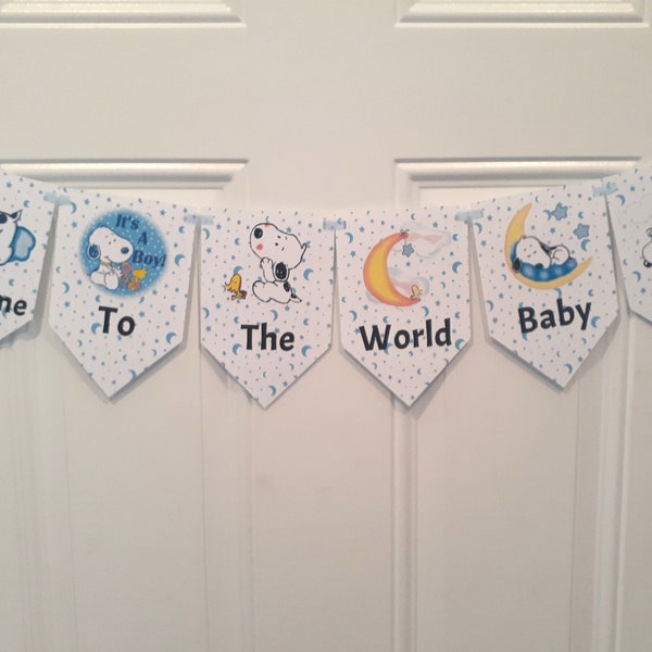 Baby Snoopy Stork Baby Shower Banner , Baby Snoopy Shower Banner, Baby Snoopy Pink, Blue or Green Shower Banner