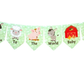 Farm Animals Small Bunting Banner - Barnyard Animals Bunting Baby Shower Banner - Welcome to the world Farm Animals Shower Banner