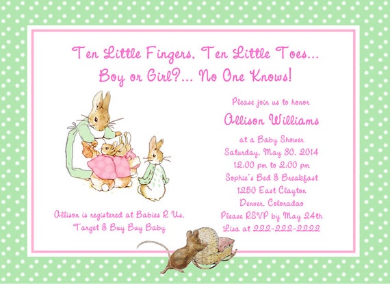 beatrix potter baby shower invitations