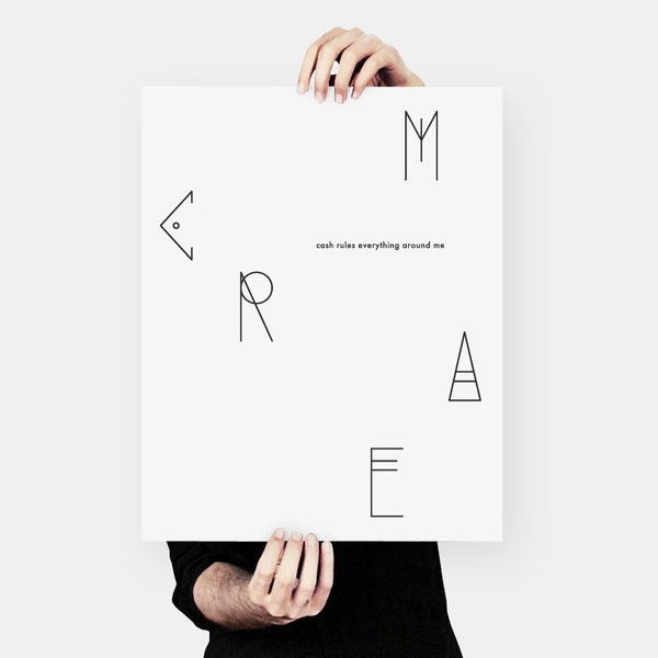 Typography poster, (40 x 50 cm), wu tang clan C.R.E.A.M. Black and white poster, music poster, minimalistic poster, hip hop song, home deco
