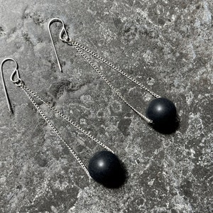 Sterling & Matte Onyx Round Pendulum Earrings image 4