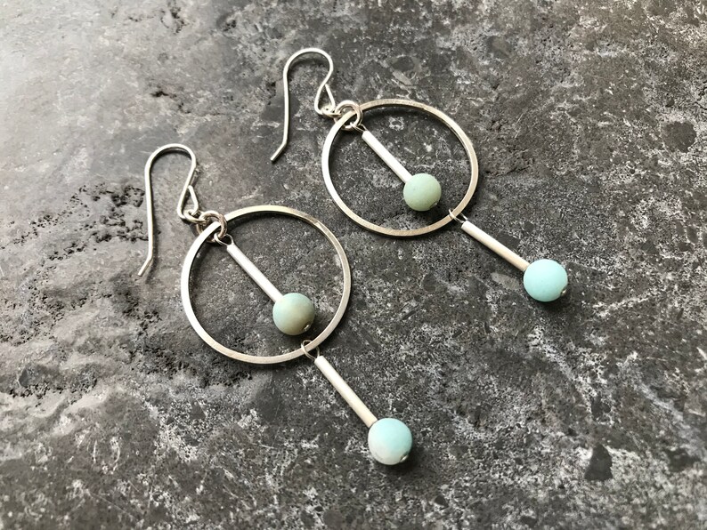 Sterling and Amazonite Circle Dangle Earrings image 4