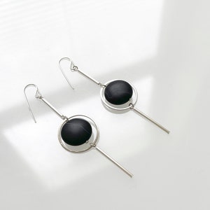 Sterling and Matte Agate Circle Dangle Earrings image 3