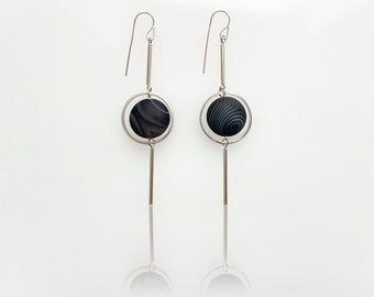 Sterling and Matte Agate Circle Dangle Earrings