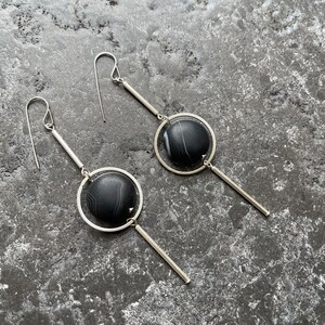 Sterling and Matte Agate Circle Dangle Earrings image 4