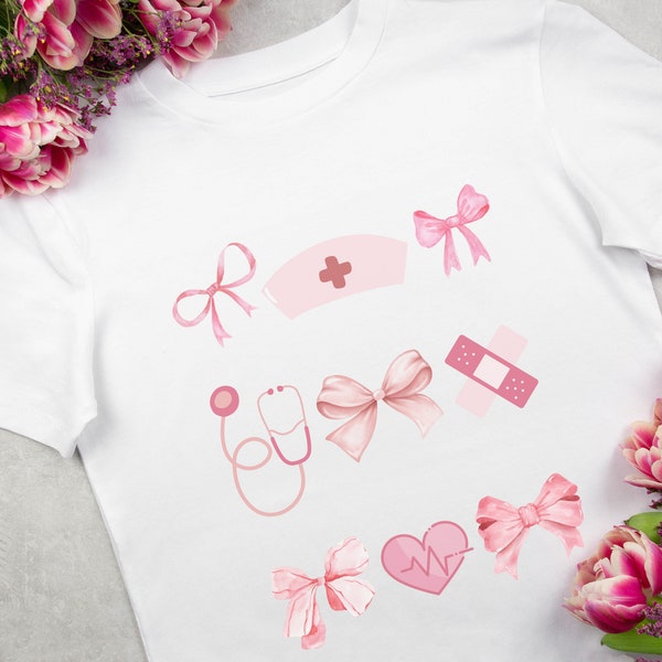 Coquette Nurse T-shirt Pink Bow Aesthetic Graduation Gift For Nurse Trendy Gifts For Her Stethoscope T Shirt Pink Ribbon Shirt Doctor Gift