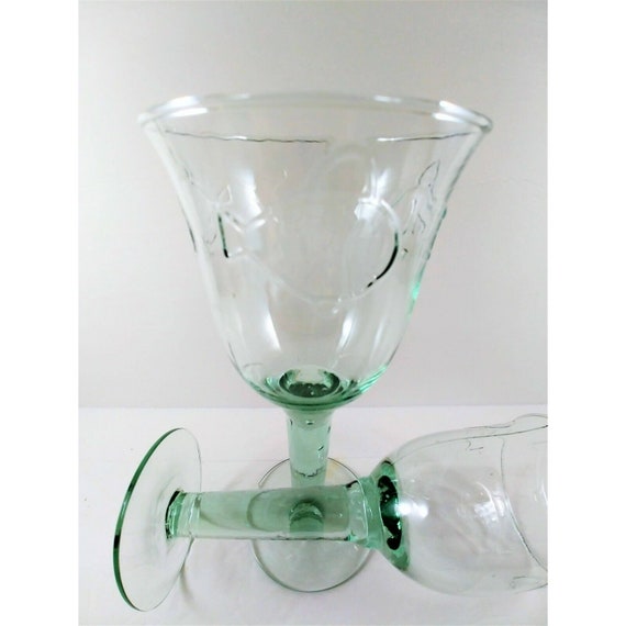2 Pier 1 Wine Glasses Goblets Vintage Green Fish Design Tall Etsy