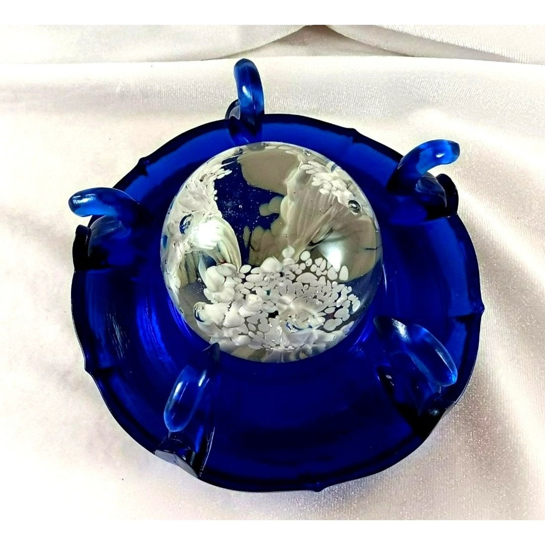 Vintage Fenton Cobalt Blue Paper Weight Holder White Paper Etsy