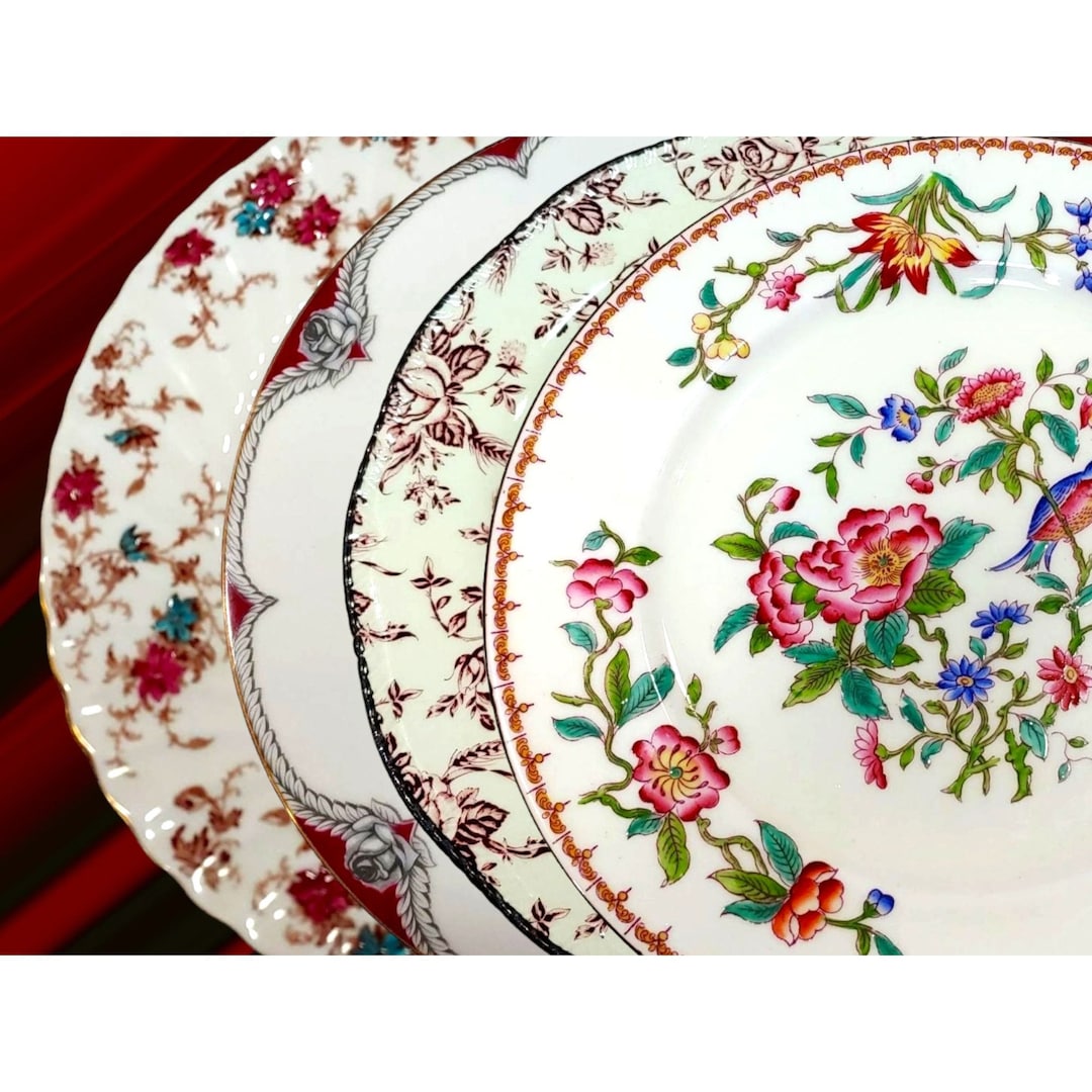 4 Mismatched Vintage Dinner Plates Aynsley Minton Florals Reds Etsy