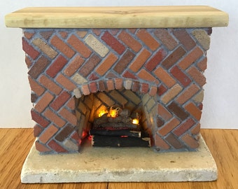 MasonryMiniatures by Rex -#133-Miniature fireplace crafted from handmade brick / 1:12 scale