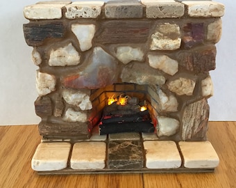 MasonryMiniatures- #132- Miniature dollhouse fireplace built from petrified wood/1:12 scale