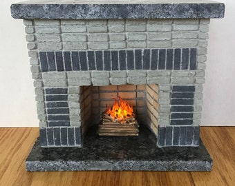 MasonryMiniatures # 95- Miniature gray and charcoal fireplace with granite hearth and mantel / 1:12 scale