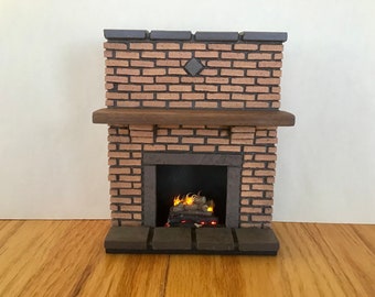 Masonry Miniatures #125- Miniature fireplace made from handmade brick with tile /1:12 scale