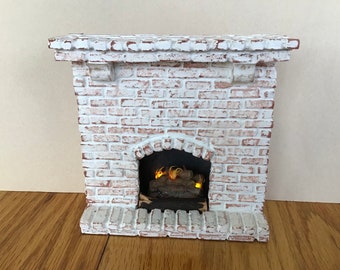 MasonryMiniatures #155- Miniature dollhouse shabby chic fireplace