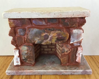 Masonry Miniatures #110- Miniature stone fireplace built from petrified wood / travertine / 1:12 scale