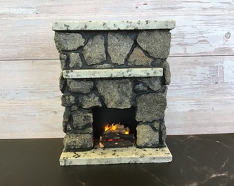 MasonryMiniatures by Rex- #137- Miniature stone fireplace made from lava rock/ 1:12 scale