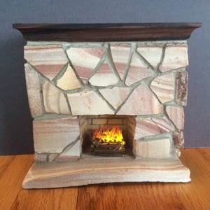 MasonryMiniatures #47- Rainbow sandstone miniature fireplace/ 1:12 scale