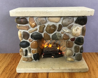 MasonryMiniatures - # 116- Miniature stone fireplace with sandstone hearth and mantle/ 1:12 scale