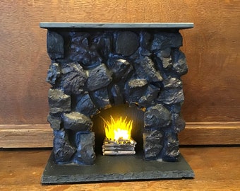 Masonry Miniatures #143- Miniature stone fireplace made from Hematite rock