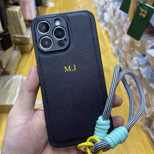 Personalized Leather Case for iPhone 16 Pro , Fathers Day Gift, Initials Engraving, Gift idea, Custom Phone case, Mobile Case