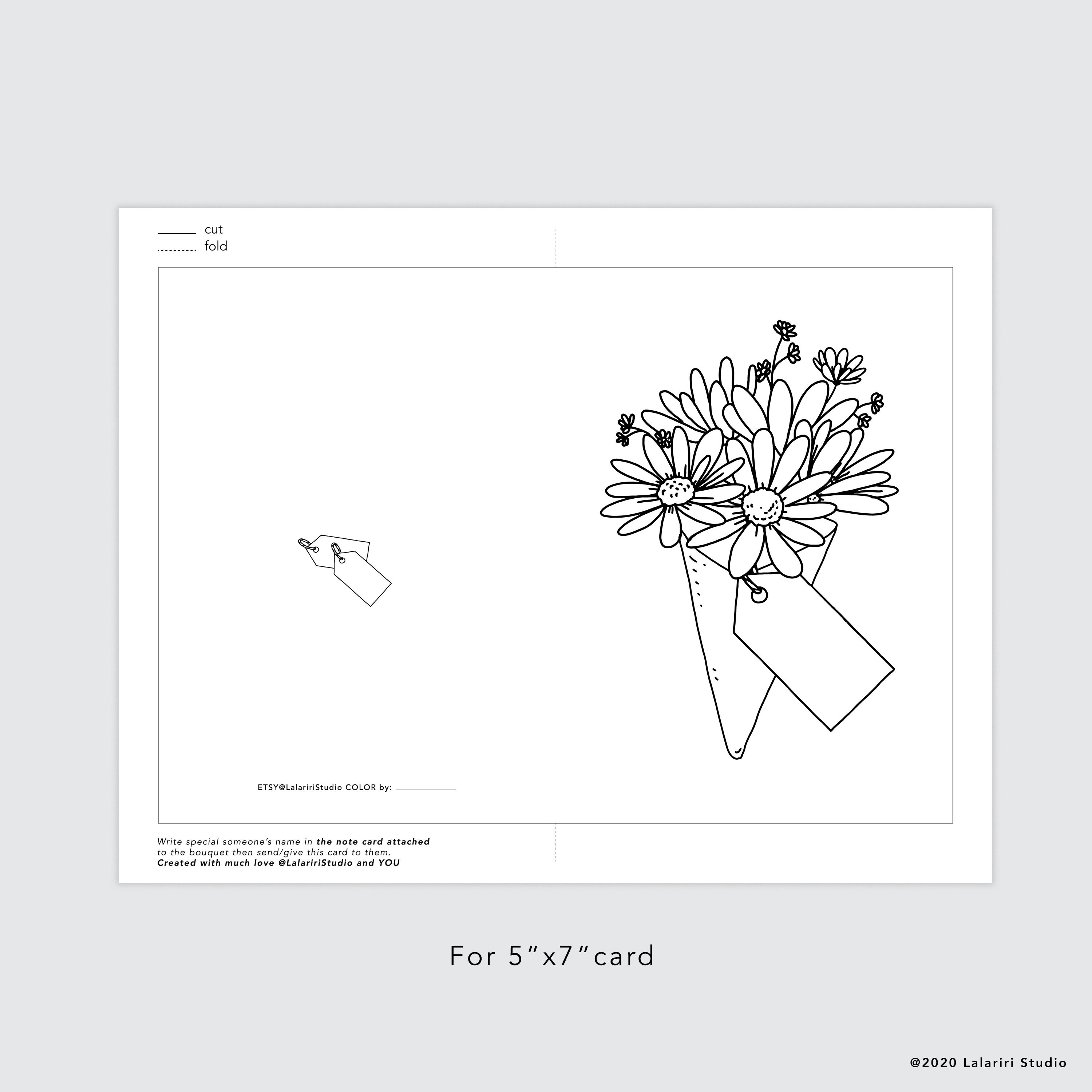 Printable Coloring Cards, 3 Flower Bouquets, Printable Cards, Bouquet, Paper Bouquet, Flowers ...