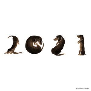 One Page 2021 Dachshund Dog Printable Calendar, Yearly Calendar, Dog ...