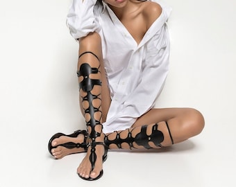 Leather gladiator sandals,Greek sandals for women, thong strappy sandals- size 39