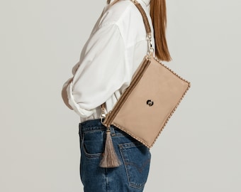 Borsa a tracolla in pelle creme, borsa a tracolla in pelle beige chiaro, borsa per tutti i giorni, piccola borsa in pelle, borsa da cintura, borsa a tracolla Womens Cross Body