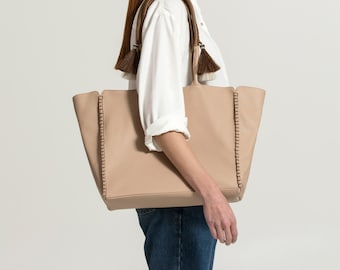 Creme morbida borsa in pelle italiana, grande borsa da donna in pelle, borsa in pelle boho, grande borsa in pelle con tasche, borsa a tracolla per le donne