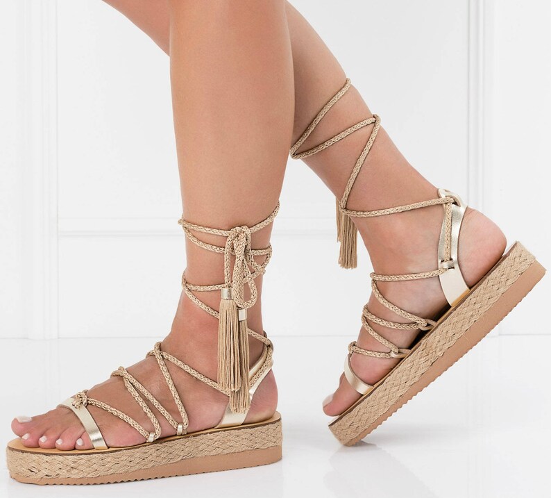 gold platform flat sandals