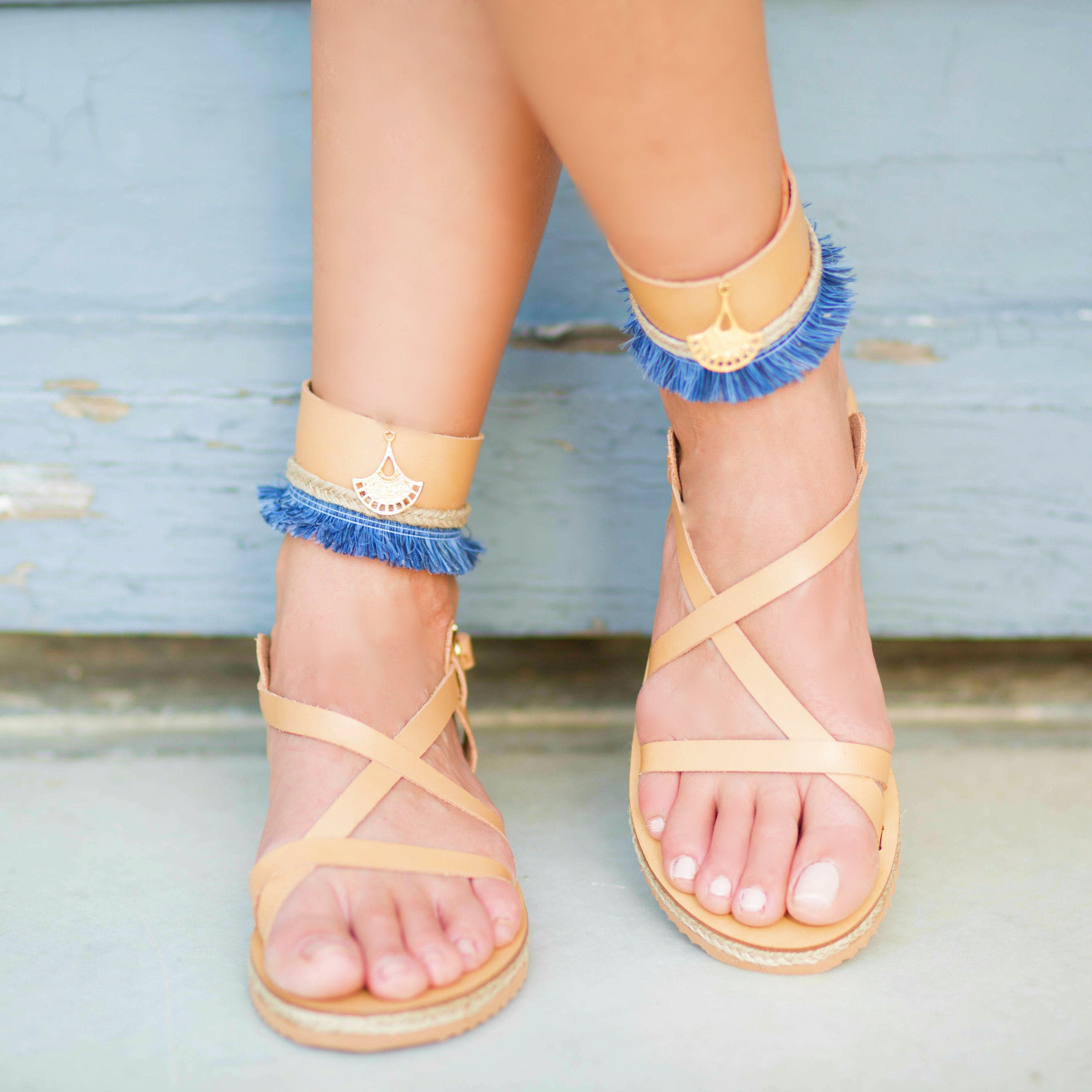 Leather sandalsankle wrap sandalsfringe sandalsboho greek | Etsy