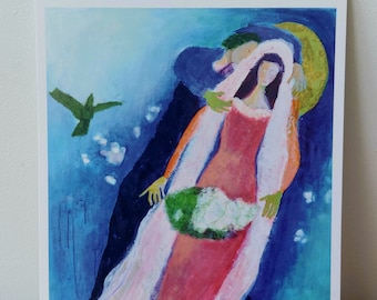 Kunstkaart Bruiloft (naar Chagall)