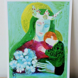Kunstkaart Maria & bloemen afbeelding 1