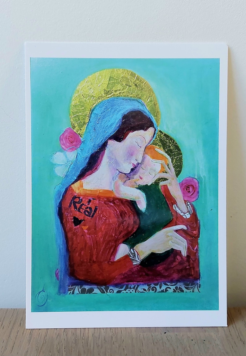 Kunstkaart Maria & rozen afbeelding 1