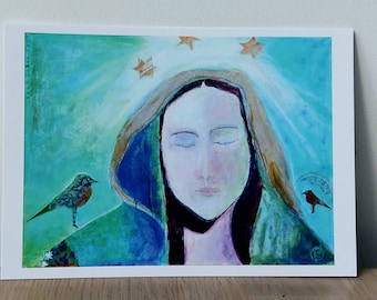 Kunstkaart Madonna met vogels